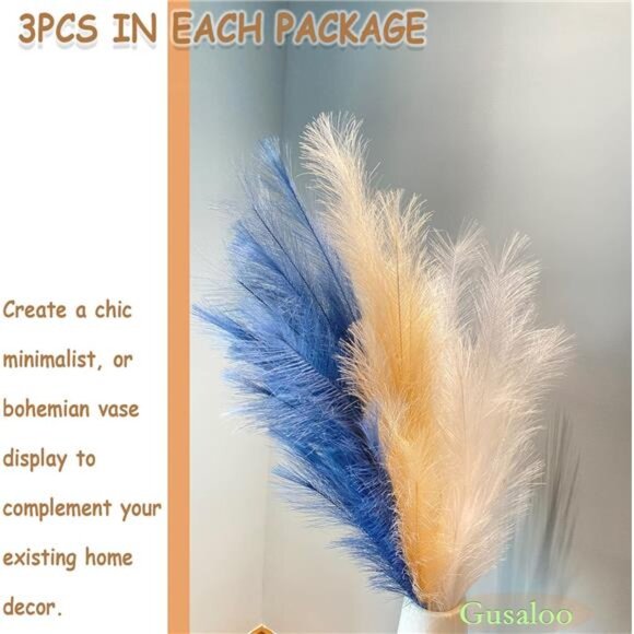 Artificial Faux Pampas Grass Large, 47"/120cm Bundle of 3 Fake Artificial Pampas - Picture 5 of 7